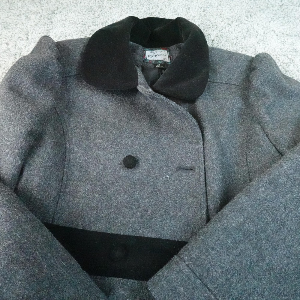 Rothschild Coat Girls 16 Charcoal Gray Wool Long Trench Overcoat Button Parka
